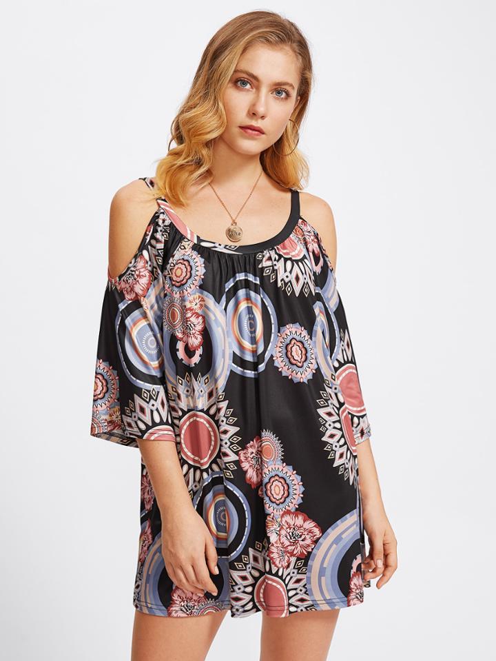 Shein Geo Print Cold Shoulder Dress