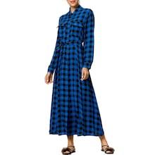 Shein Check Plaid Tie Waist Longline Shirt Dress