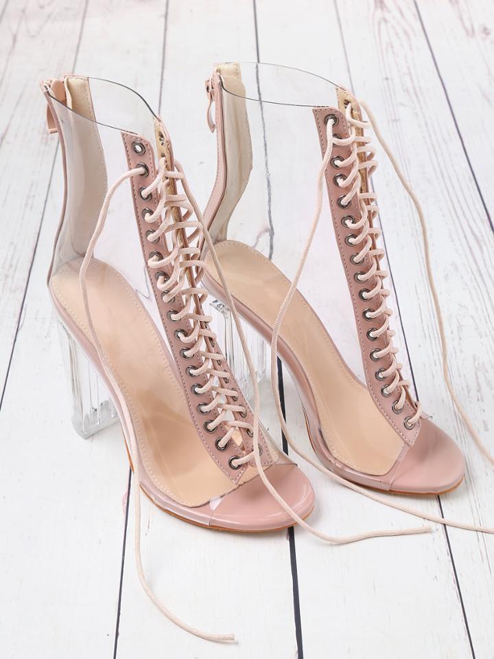 Shein Lace Up Zipper Back Transparent Heels