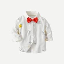 Shein Toddler Boys Bow Front Cartoon Print Shirt