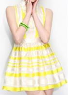 Rosewe Yellow Stripe Print Organza Sleeveless Dress