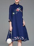 Shein Flowers Embroidered Vintage Shift Dress
