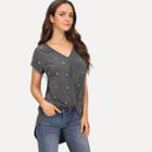 Shein Pearl Beading Twist Asymmetric Hem T-shirt