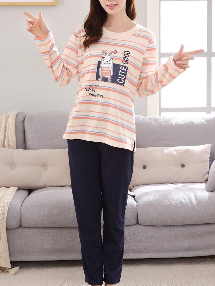 Shein Cartoon Print Stripe Tee & Pants Pj Set