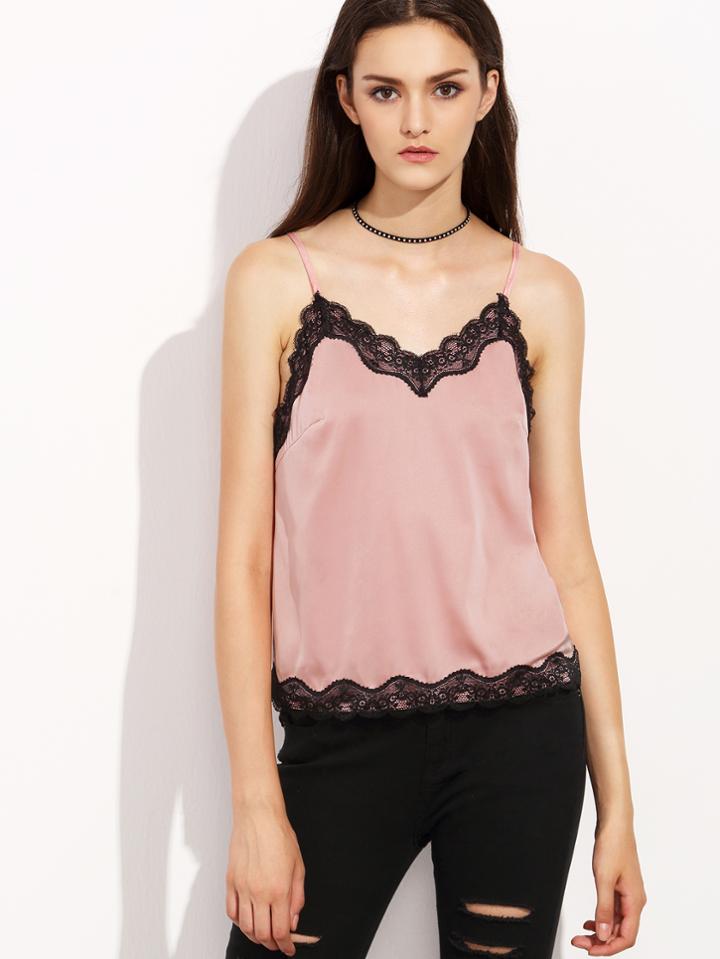 Shein Pink Lace Trim Cami Top