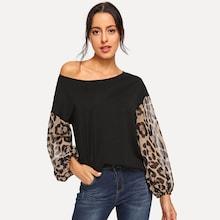 Shein Leopard Contrast Mesh Pullover
