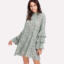 Shein Layered Sleeve Daisy Print Dress