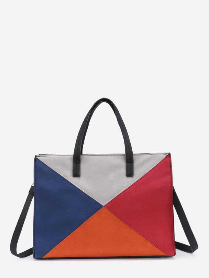 Shein Color Block Pu Shoulder Bag With Handle