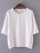 Shein Pink Raglan Half Sleeve Stripe T-shirt