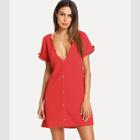 Shein Scalloped Neck Bow Cuff Tunic Dress