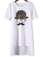 Shein White Beard Letter Print Irregular Hem T-shirt