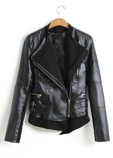 Rosewe Handsome Women Black Artificial Leather Zipper Fly Jackets