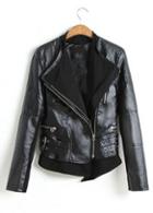 Rosewe Handsome Women Black Artificial Leather Zipper Fly Jackets