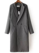 Shein Grey Lapel Double Breasted Pockets Coat