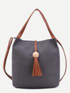Shein Dark Grey Pu Tassel Trim Convertible Tote Bag