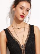 Shein Gold Layered Beaded Geometric Pendant Necklace
