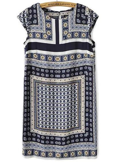 Shein Black Sleeveless Vintage Geometric Print Dress