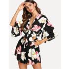 Shein Knot Front Open Midriff Floral Romper