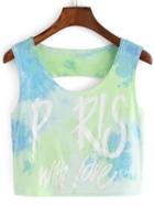Shein Multicolor Hollow Back Letters Print Tank Top