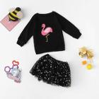 Shein Toddler Girls Flamingo Print Top With Mesh Skirt