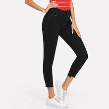 Shein Solid Raw Hem Skinny Jeans
