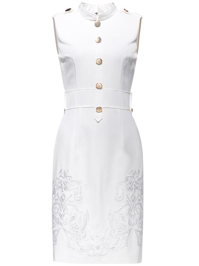 Shein White Collar Embroidered Zipper Sheath Dress