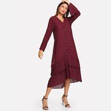 Shein Single Breasted Ruffle Hem Dress