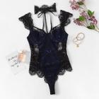 Shein Cut-out Eyelash Lace Teddy Bodysuit With Choker