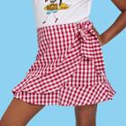 Shein Girls Ruffle Trim Gingham Wrap Skirt