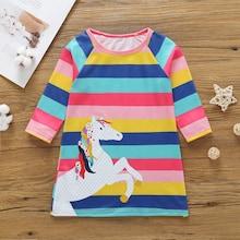 Shein Toddler Girls Horse Print Rainbow Striped Dress