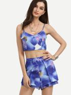 Shein Multicolor Print Zipper Back Crop Cami Top With Shorts