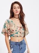 Shein Plunging Bell Sleeve Crop Top