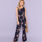 Shein Elastic Waist Wide Leg Floral Jumpsuit