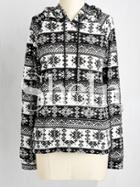 Shein Black White Hooded Snowflake Print Sweater