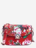 Shein Red Flower Print Flap Bag With Chain Strap