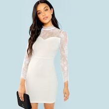 Shein Lace Contrast Mock Neck Dress