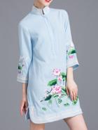 Shein Blue Collar Embroidered Shift Dress