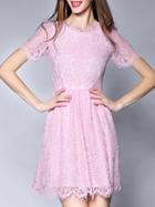 Shein Pink Round Neck Short Sleeve Lace Dress