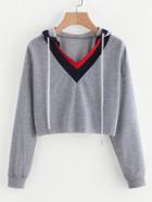 Shein Contrast Panel Raw Hem Crop Marled Hoodie