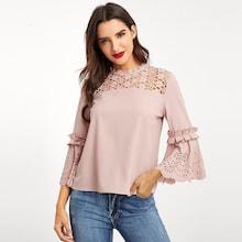 Shein Laser Cut Flounce Sleeve Frill Detail Blouse