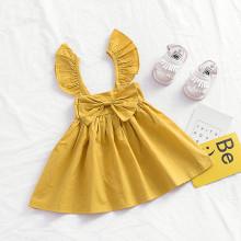 Shein Girls Shirred Bow Decoration Plain Dress