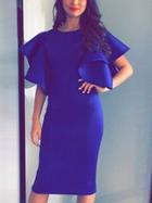 Shein Bat Sleeve Pencil Royal Blue Dress