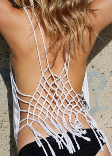 Rosewe Crochet Back Solid White Tank Top