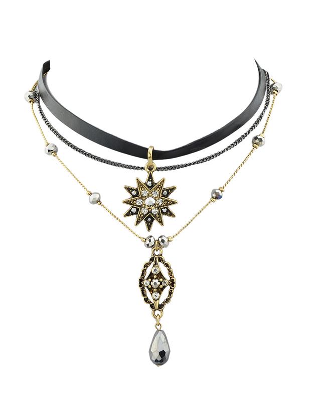 Shein Black Color Rhinestone Flower Choker Collar Necklaces