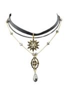 Shein Black Color Rhinestone Flower Choker Collar Necklaces