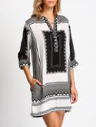 Shein Black White V Neck Tribal Print Loose Dress