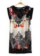 Rosewe Exotic Round Neck Cap Sleeve Printed Dress For Woman