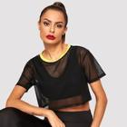 Shein Contrast Neck Sheer Crop Top Without Sports Bra