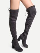 Shein Grey Point Toe Tie Back Knee Boots