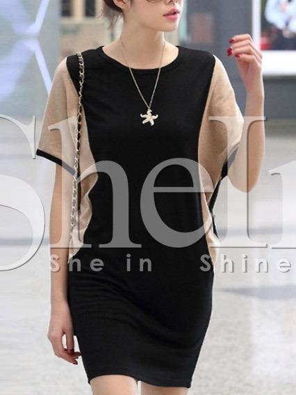 Shein Color Block Batwing Sleeve Pockets Casual Dress